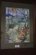 An oil painting, B, mystic forest, indistinctly signed, 29 x 20cm, plus frame and glazed