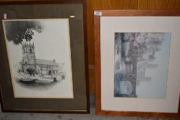 Two prints of church buildings