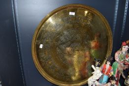 A large chase worked Middle Eastern tray or table top having extensive Islamic or Arabic style