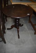 A 19th Century mahogany pedestal table having circular top and triple splay legs, diameter approx.