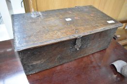 A period oak candle or similar box, dimensions approx. 47 x 26 x 17cm