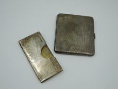 A silver cigarette case having engine turned decoration and monogrammed cartouche, Birmingham