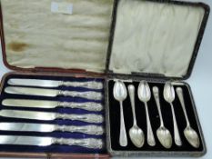 A cased set of six silver teaspoons having decorative edges, Sheffield 1932, Cooper Brothers &