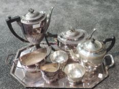 A selection of silver plate including butler's tray, four piece tea and coffee set by
