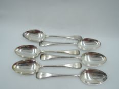 Six Edwardian silver table spoons of Old English form bearing letter to terminal, Sheffield 1905,