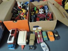 Two boxes of playworn diecasts including Corgi, Matchbox etc