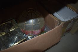 Several boxes of assorted light fittings etc