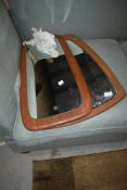 Two vintage teak frame wall mirrors