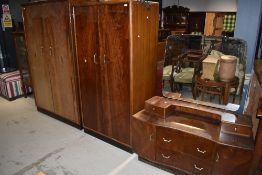 A vintage three piece bedroom suite, wardrobes locked, no keys