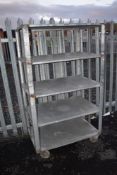 An aluminium trolley (possibly bakery related)