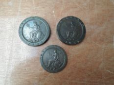 Two Cartwheel Twopences, one countermarked 'Gibbons' and One Cart Wheel Penny, all 1797