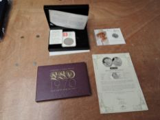 A collection of GB Coins including Queens 90th Birthday 2016 £20 Silver Coin on Card, Gibraltar 2019