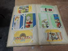 An album of vintage Postcards containing early cards, Real Black & White Photos, WW1, Comic,