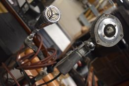 Two vintage microphones and stand, including Tannoy possibly from military aircraft
