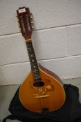 An Ozark for Stentor teardrop mandolin havung inlaid shamrock decoration around sound hole, in