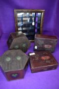 A selection of collectable tins and containers including Japan lacquer