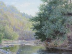 A watercolour, J Crane, river landscape, signed and dated 1909, 19 x 27cm, plus frame and glazed