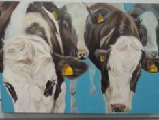 An oil painting, Thuline De Cock, Spotting the Herd, attributed verso, 50 x 75cm