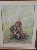 A print, after Newman Nolovu, native study, 60 x 42cm, plus frame and glazed