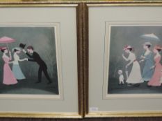 A pair prints, after Helen Bradley, promenade studies, signed, 32 x 25cm, plus frame and glazed