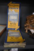 A collection of vintage Carte Michelin de la France maps.