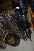 A selection of fire items including large wrought iron companion stand, coal bucket etc