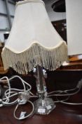 A modern glass table lamp
