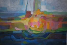 An acrylic on canvas Shorelines by Gordon Grundy. Signed