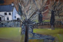 An acrylic painting Pollard Trees at Watendlath by Dorothy Ramsey. Signed