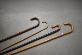 Four walking sticks or shepherds crooks