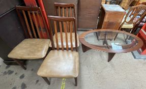 A set of three mid 20th century G-Plan teak dining chairs together with a mid 20th century teak
