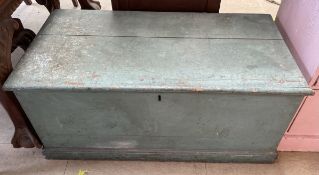 A green painted pine coffer on a plinth base
