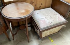 An Edwardian mahogany occasional table of circular form together with a box stool of tapering form