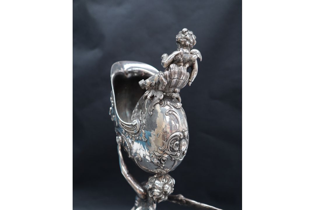 Franz von Stuck A silver plated Nautilus cup Stamped WMF on an ebonised wooden base Overall 51. - Image 6 of 11