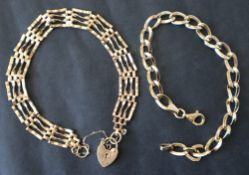 A 9ct yellow gold bracelet with oval twisted links together with a 9ct gold gate bracelet,