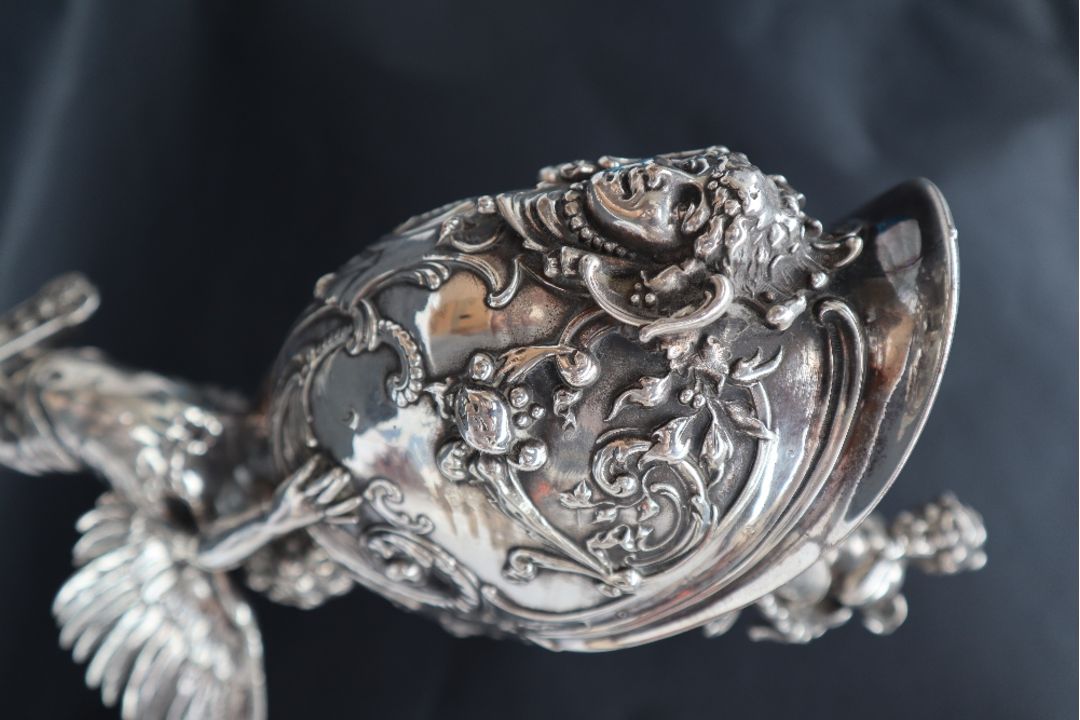 Franz von Stuck A silver plated Nautilus cup Stamped WMF on an ebonised wooden base Overall 51. - Image 11 of 11