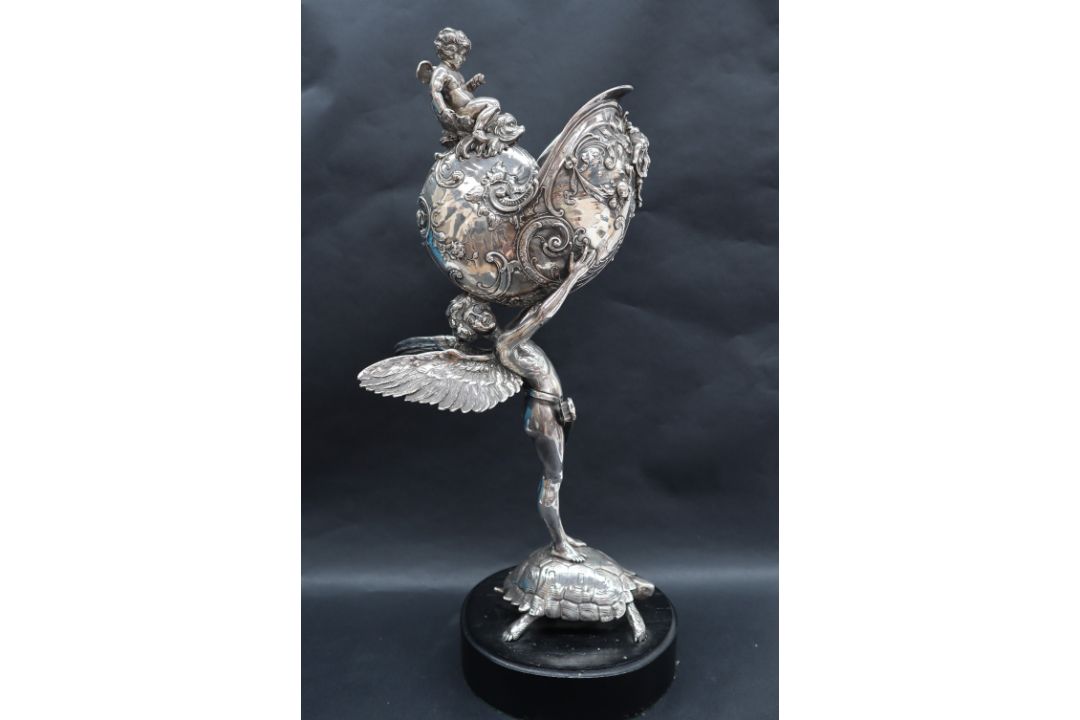 Franz von Stuck A silver plated Nautilus cup Stamped WMF on an ebonised wooden base Overall 51. - Image 1 of 11