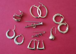 A pair of 9ct yellow gold hoop earrings together with other 9ct gold earrings and a 9ct gold
