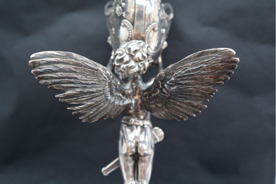 Franz von Stuck A silver plated Nautilus cup Stamped WMF on an ebonised wooden base Overall 51. - Image 9 of 11
