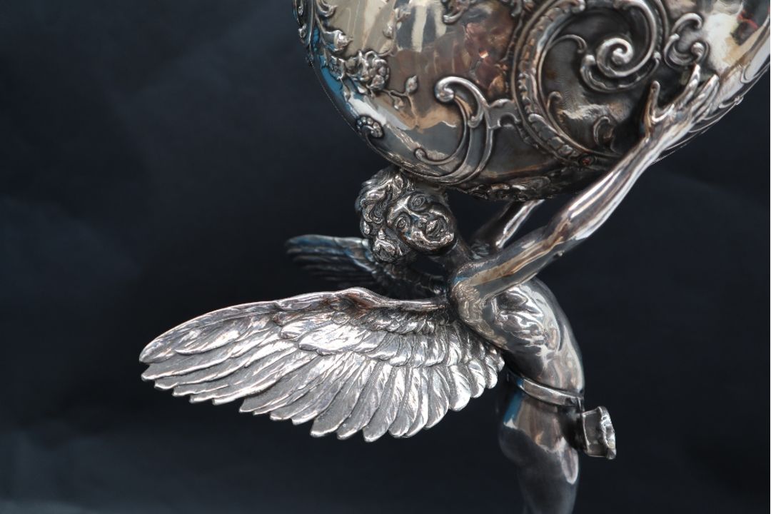 Franz von Stuck A silver plated Nautilus cup Stamped WMF on an ebonised wooden base Overall 51. - Image 2 of 11