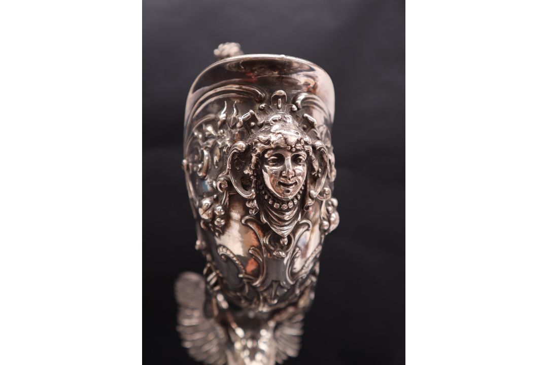 Franz von Stuck A silver plated Nautilus cup Stamped WMF on an ebonised wooden base Overall 51. - Image 10 of 11