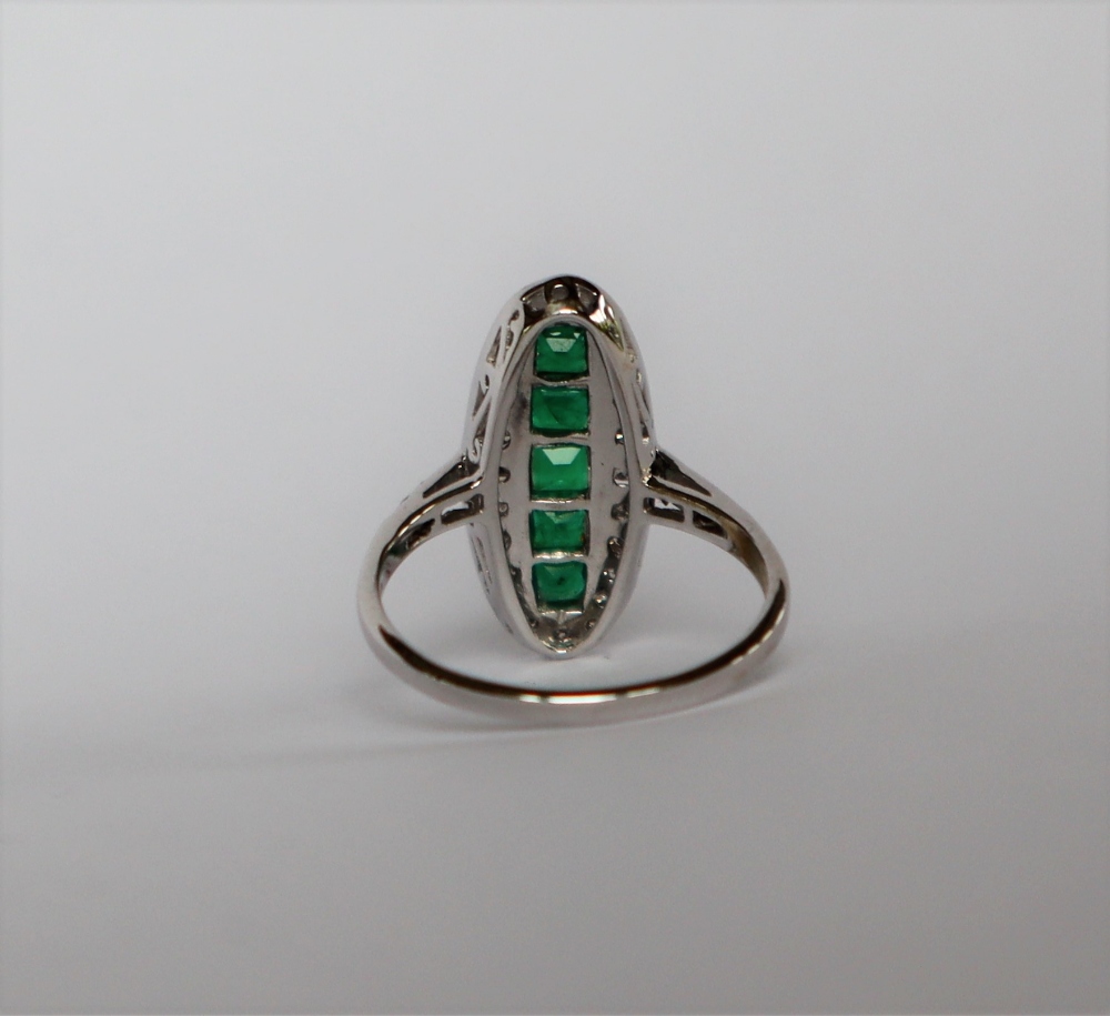 An emerald and diamond ring, of oval form, - Image 3 of 4