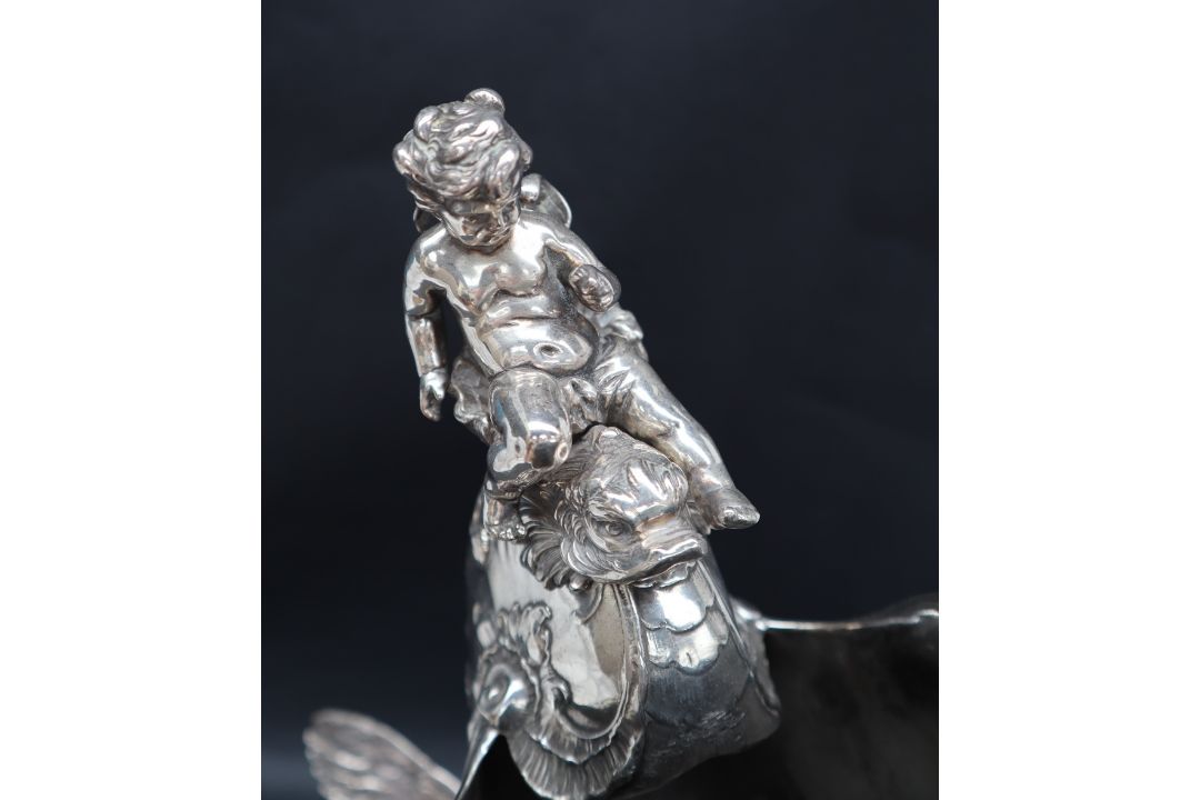 Franz von Stuck A silver plated Nautilus cup Stamped WMF on an ebonised wooden base Overall 51. - Image 8 of 11