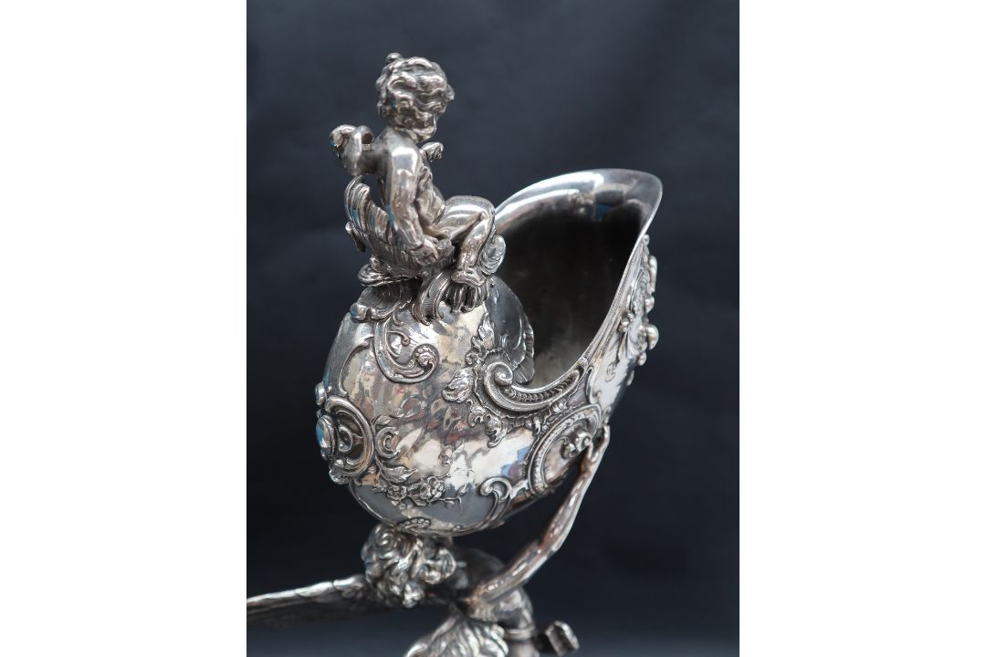 Franz von Stuck A silver plated Nautilus cup Stamped WMF on an ebonised wooden base Overall 51. - Image 7 of 11