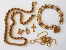 A 9ct gold graduated rope twist necklace, 41cm long together with a 9ct gold box link necklace,