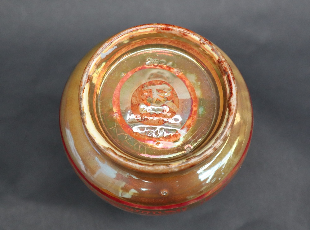 A Royal Lancastrian lustre vase, depicting seated figures in reds and oranges, 9. - Image 7 of 7