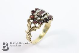 Georgian Yellow Gold Garnet and Seed Pearl Ring