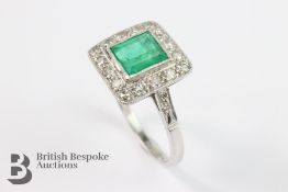 Platinum Emerald and Diamond Ring