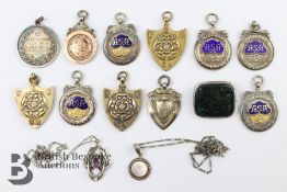 Ten Silver and Silver and Enamel Swimming Medallions