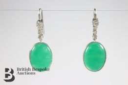 Pair of Green Jade and Diamond Earrings